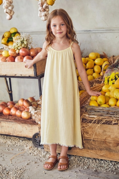Fulla Moda Basic Askılı Etek Ucu Yırtık Kız Çocuk Müslin Elbise
