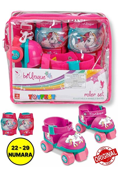 TOYFEST Unicorn Çantalı Dizlik ve Dirseklikli 4 Teker Paten Seti - (22 - 29 N...