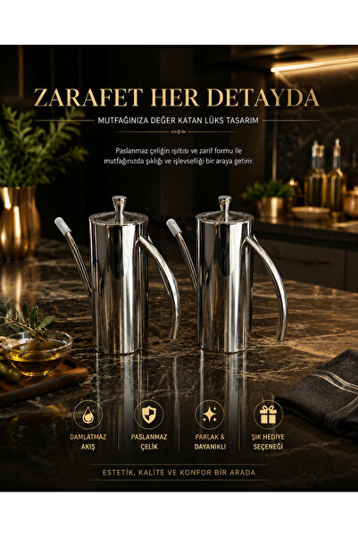 NUMAX 304 Lüks Paslanmaz Çelik Yağdanlık-Demlik 700 ML ,Ateşe Uygun & Şık Sof...