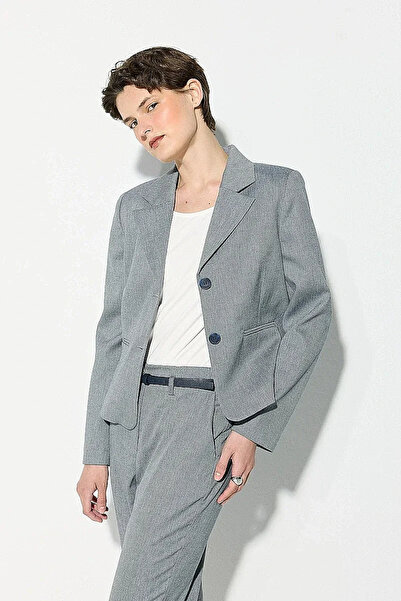 Gusto Two-Button Cotton Linen Blazer Jacket - Navy Blue