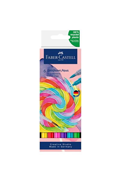 Faber Castell Goldfaber Aqua Çift Uçlu Markör 6'lı Candy Set,Su Bazlı,Fırça v...