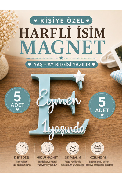 Liora3dStudio Kişiye Özel Harfli İsim Magnet | Doğum günü- Yenidoğan - BabySh...