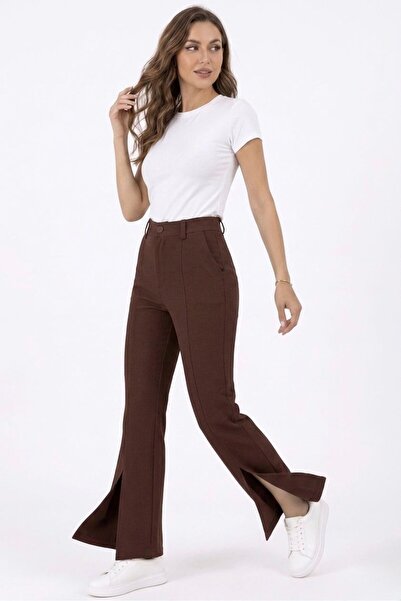 assef Women's Slit Palazzo Pants in Coffee Color