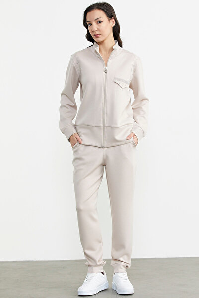 Sementa Stone Detailed Scuba Tracksuit Set - Stone