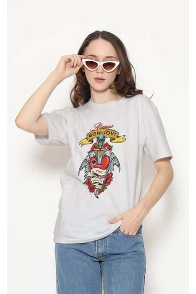 buzagi tasarım ürünleri Bon Jovi Regular Fit Unisex White T-Shirt