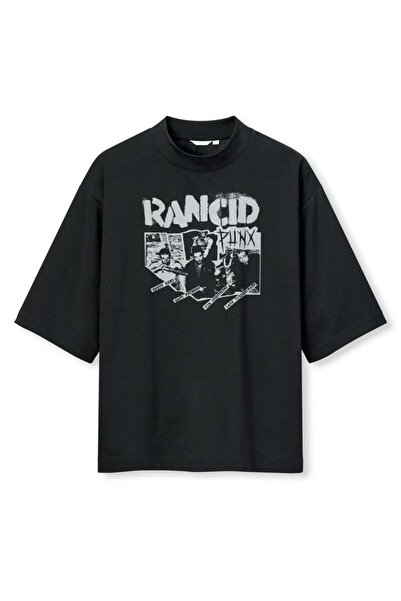 buzagi tasarım ürünleri Rancid Digital Print Oversize Black Unisex T-Shirt