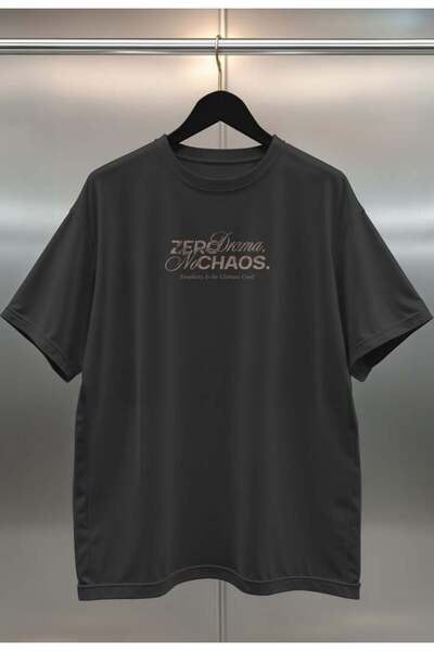 buzagi tasarım ürünleri Chaos Digital Print Black and White Oversize Unisex T...