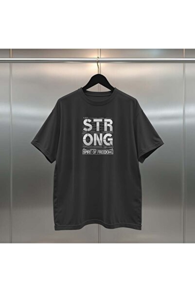 buzagi Strong Digital Printed Oversize Black T-Shirt