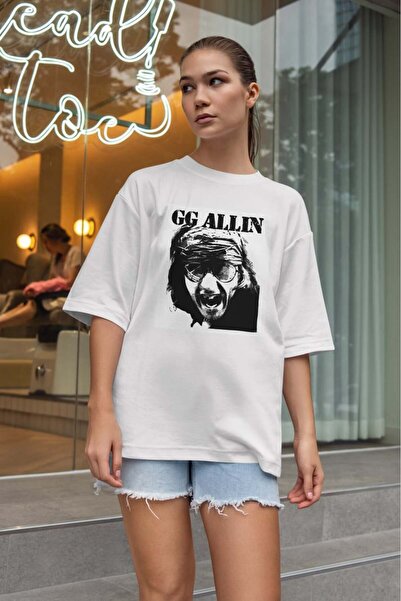 buzagi tasarım ürünleri تي شيرت أبيض للجنسين من GG Allin بمقاس كبير