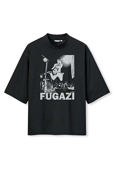 buzagi tasarım ürünleri Fugazi Digital Print Oversize Black Unisex T-Shirt