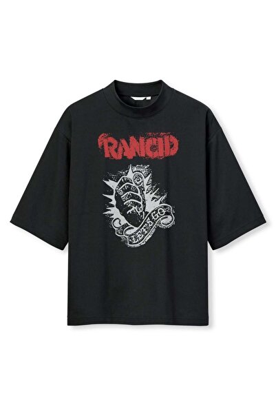 buzagi tasarım ürünleri Rancid Digital Print Oversize Black Unisex T-Shirt