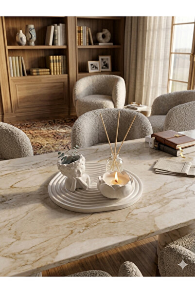 aymumi home Dekoratif Kız Biblo Tealight Mumluk ve Bambu Çubuklu Oda Kokusu Seti Ev Dekoru Masa Üstü Aksesuarı