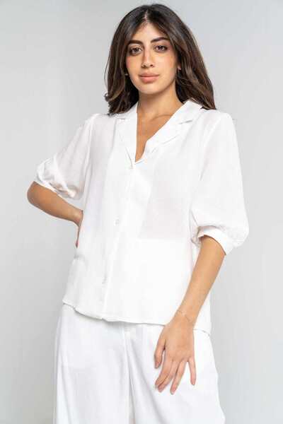 mica Women's Short Sleeve Solid Buttonless Shirt