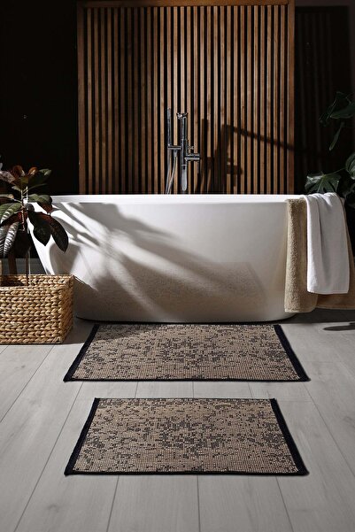 Cotto Home Rothi Pamuklu Kaymaz Taban Kahverengi 2'li Banyo Paspas Seti 60x10...