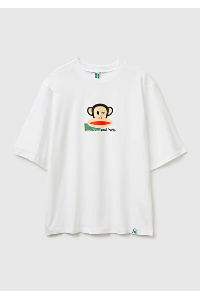 United Colors of Benetton Men's white 100% cotton paul frank printed crew nec...