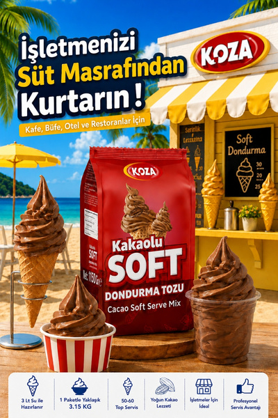 Koza Soft Dondurma Tozu Kakaolu - 3 Litre Su İle Hazırlanan Dondurma Makinesi...