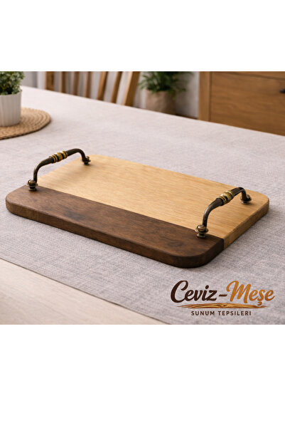 NeFizzDoğa Handmade Walnut & Oak Wood Presentation Tray |   Antique Brass Han...