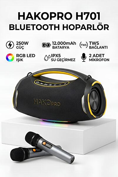 hakopro 250W Ekstra Bass 12000mAh Mikrofonlu Hoparlör ıpx5 H701