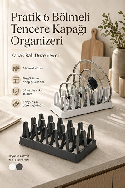 Anadolu Saray Pratik 6 Bölmeli Tencere Kapağı Organizeri | Kapak Rafı Düzenle...