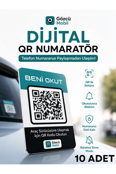 Gözcü Mobil 10'LU QR Numarasız Numaratör Yeni Nesil Araç Motosiklet Numara Gi...