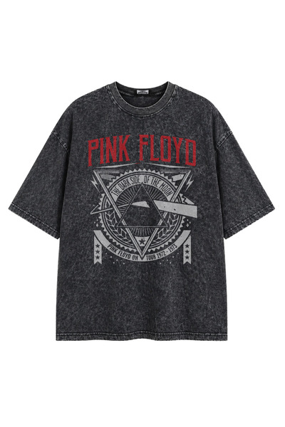 Fuddy Moda Unisex Oversize Pink Floyd Yazılı Yıkamalı Tişört, Rockk-Metal Bas...