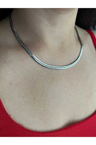 BusradanDesign Xuping Silver Color Fish Back Detail Chain 45 cm