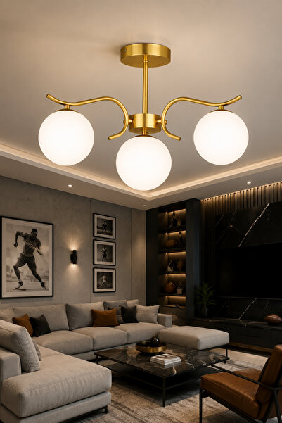 ESSLİGHT Alara 3’lü eskitme Beyaz Glop Camlı Modern Salon Mutfak Yatak Odası ...