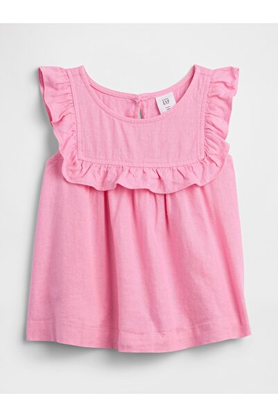 GAP Kız Bebek Pembe Keten Karışımı Ruffle Bluz