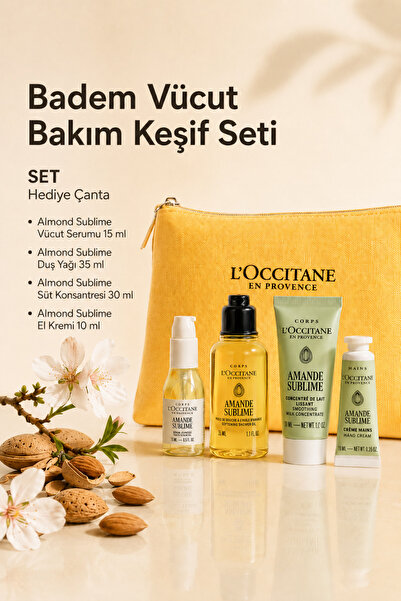 L'Occitane Badem Vücut Bakım Keşif Seti, Özel Çantalı, 4'lü Set