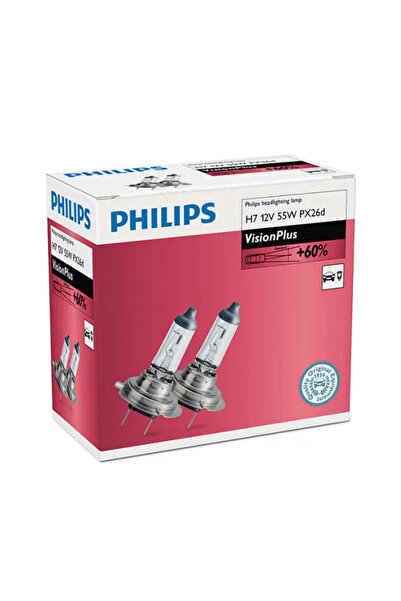 Philips Set de 2 becuri auto cu halogen VisionPlus +60% H7 55W 12V pentru faruri
