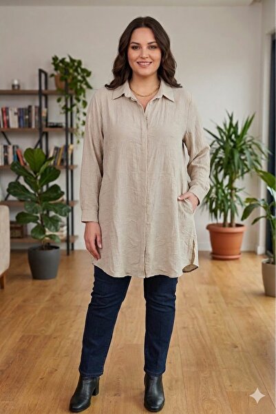elma abone Plus Size Strawberry Jacquard Tunic Shirt
