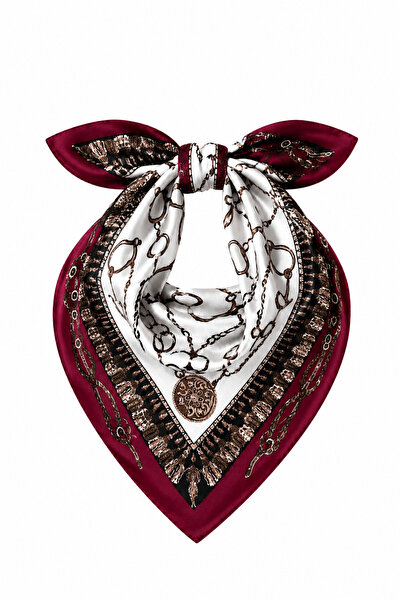 who knows ¿ Desenli Bordo Kahverengi Fular Bandana 50x50 Kadın Giyim Aksesuar