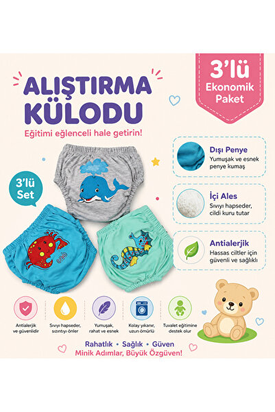 babixkids Yıkanabilir Anti Alerjik Tuvalet Eğitim Külodu Alıştıma Külodu 3lü ...