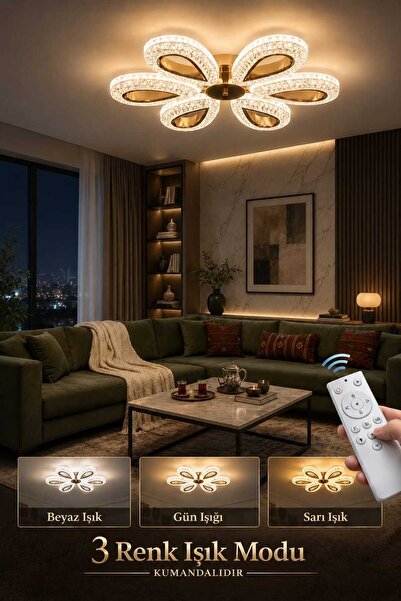 Marsel Lighting yagmur 6lı gold KUMANDALI avize ledli avize 3 renk led ısıklı...