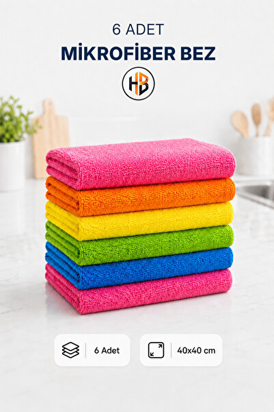 HOBİLON (6 Adet) Mikrofiber 40×40 Kenarı Overloklu Genel Temizlik Bezi