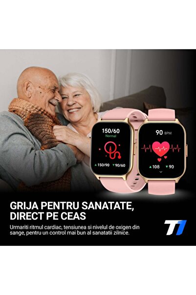 Techone Ceas Smartwatch Femei TechONE Wand Pro, 2 inci, SUPER AMOLED, Inteligent, 2 curele, IP68, Auriu