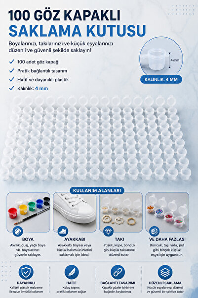 BİRBEYSTORE Akrilik Boya Kutusu Boş Boya kutusu 4 ML Plastik (100) Göz (16) S...