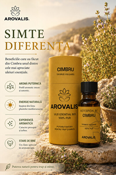 Arovalis. ULEI ESENȚIAL BIO DE CIMBRU 10 ml (Thymus Vulgaris – CT. Thymol) 100% PUR