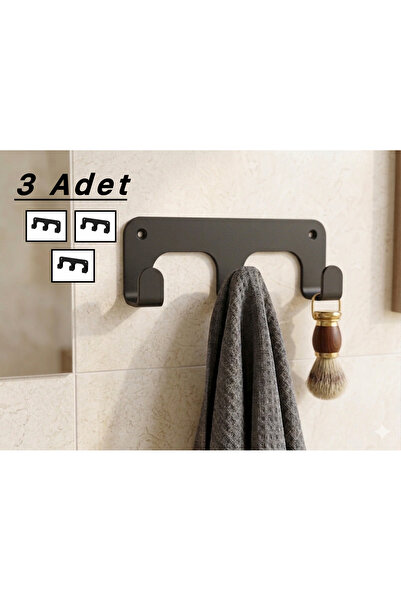 ARNESE HOME 3 Adet 3'lü Mat Siyah Metal Askılık Seti(YAPIŞKANLI)