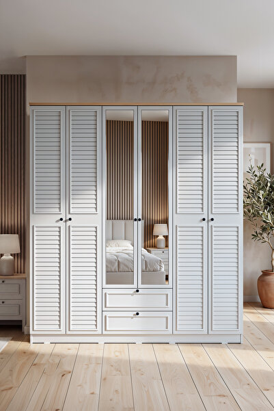SARMOBİ Taiga 6 Kapaklı 2 Çekmeceli Gardırop/Dolap 206x210x52 cm Buz Gri – Co...
