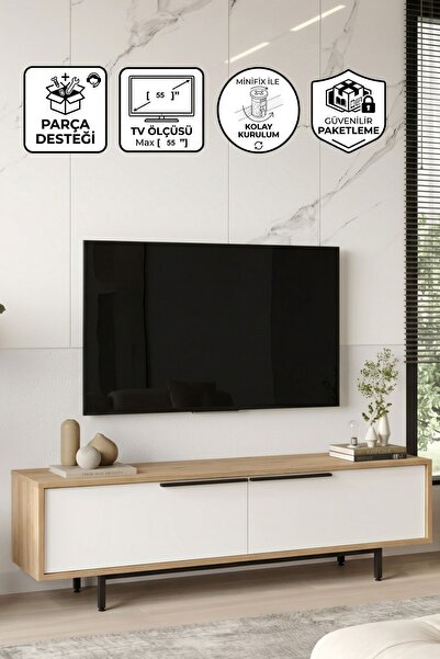 Yurupa Bohem Tv Ünitesi Sehpası Metal Ayaklı 160cm Sepet-Beyaz BOH1-SW
