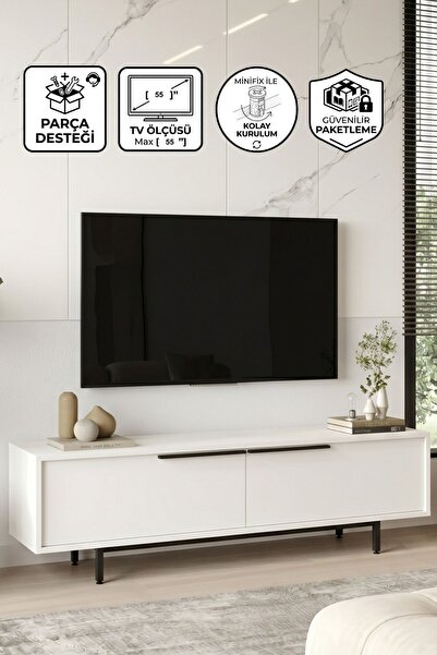 Yurupa Bohem Tv Ünitesi 160cm Modern Tv Sehpası Salon Metal Ayaklı Dolaplı Be...