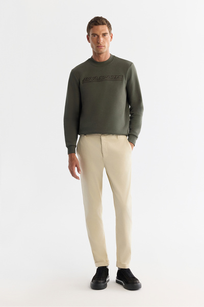 Avva Men's Beige Slim Fit Double Leg Trousers with Elastic Sides and Soft But...