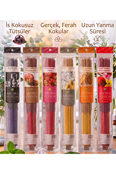 Great Fast Organik Doğal Çubuk Tütsü Seti | 90 Adet Çubuk Tütsü 6 Aroma 30 Cm...