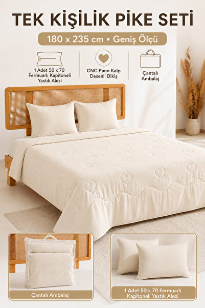 UYKUPEREST Softelle Beige Quilted Pique Set Single Size 180X235, Includes 1 Q...