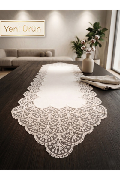 Valora Concept Fransız Dantelli Bianca Model Keten Gardenya Lüks Uzun Runner