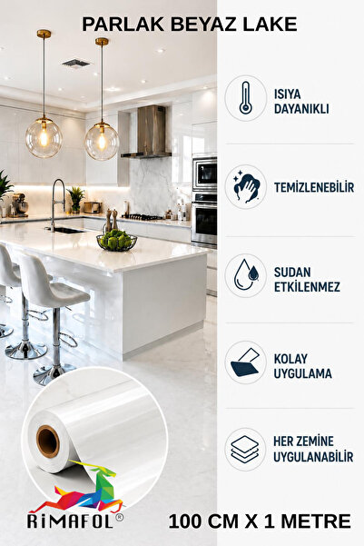 RİMAFOL Folie adezivă albă lucioasă pentru dulapuri de bucătărie și mobilier ...