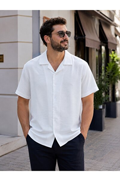 EMPEROR APPAREL Erkek Beyaz Kısa Kollu Müslin Gömlek