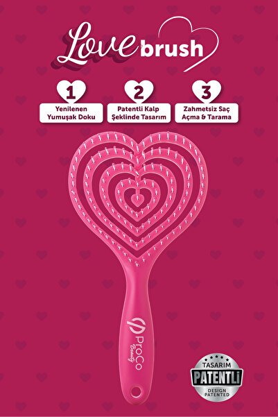 PROCO Beauty Love Saç Fırçası - Üç Boyutlu 3D Esnek Kalp Saç Fırçası