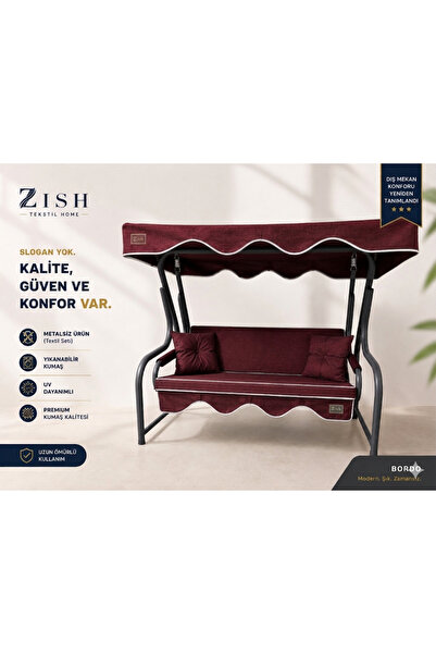 zishtekstil Keten Kumaş Süngerli Gölgelikli 2 Kişilik Salıncak Minderi 8 cm